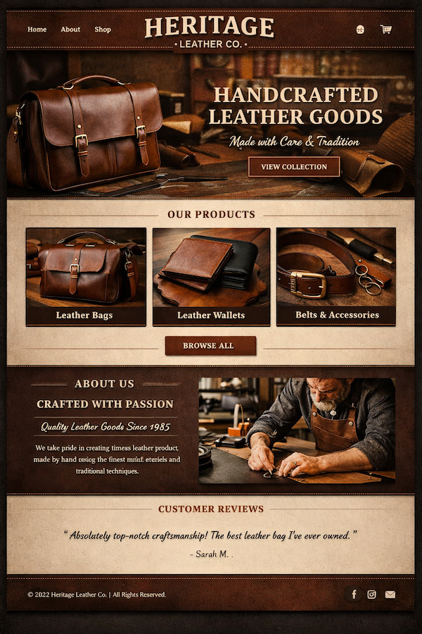 screenshot of fictional website